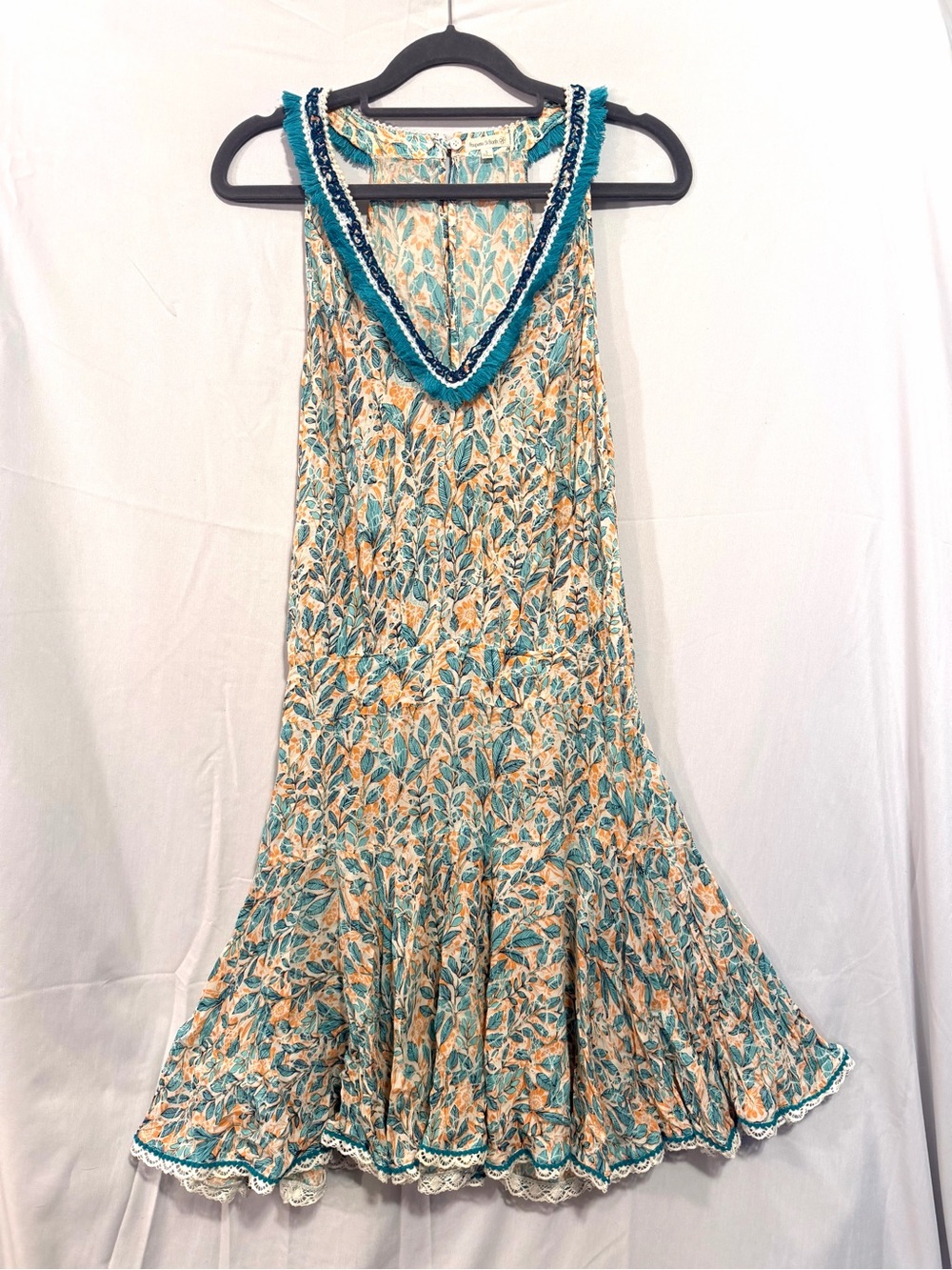 Poupette St Barth $305 Floral Midi Dress Size S V-Neck Sleeveless A-Line Beach